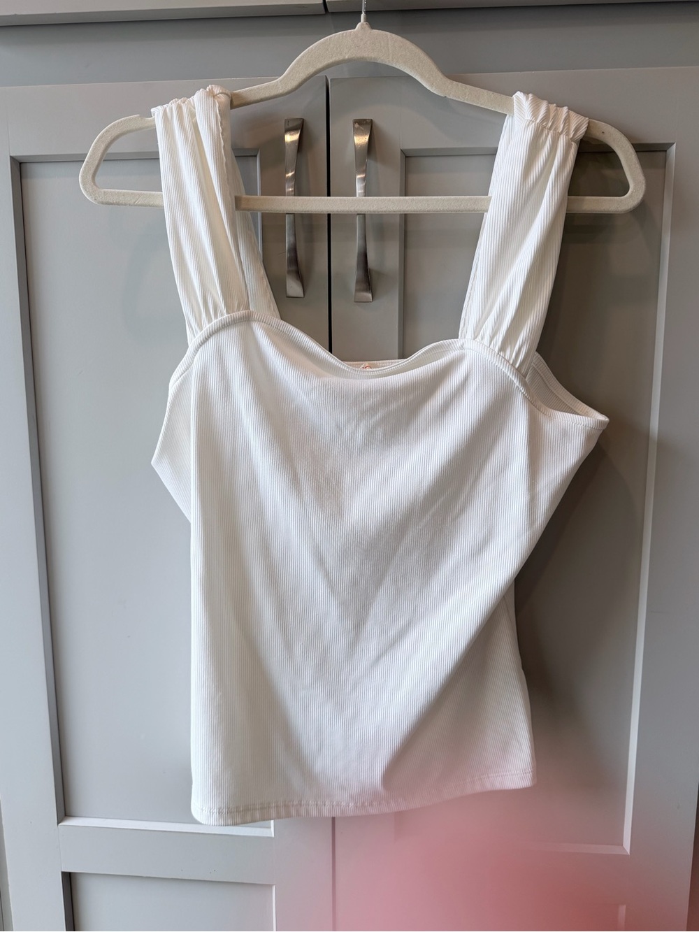 Women's White Square Neck Ribbed Tank with Wide Straps